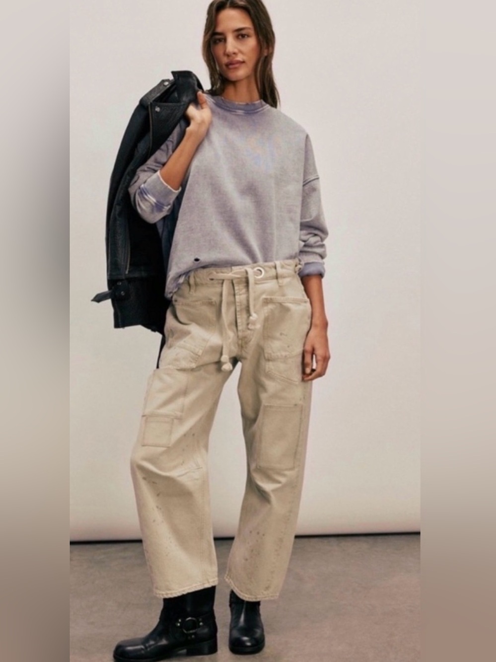 NWT FREE PEOPLE WE THE FREE Moxie Low Slung Barrel Jeans Jetty Splatter‎ 29 - Picture 15 of 16